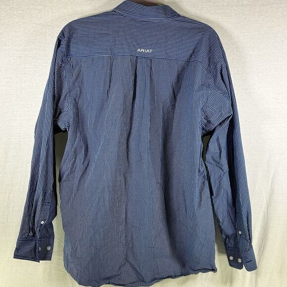 Ariat Pro Series Fitted Long Sleeve Blue Plaid Button down Shirt Men Large - Picture 5 of 11